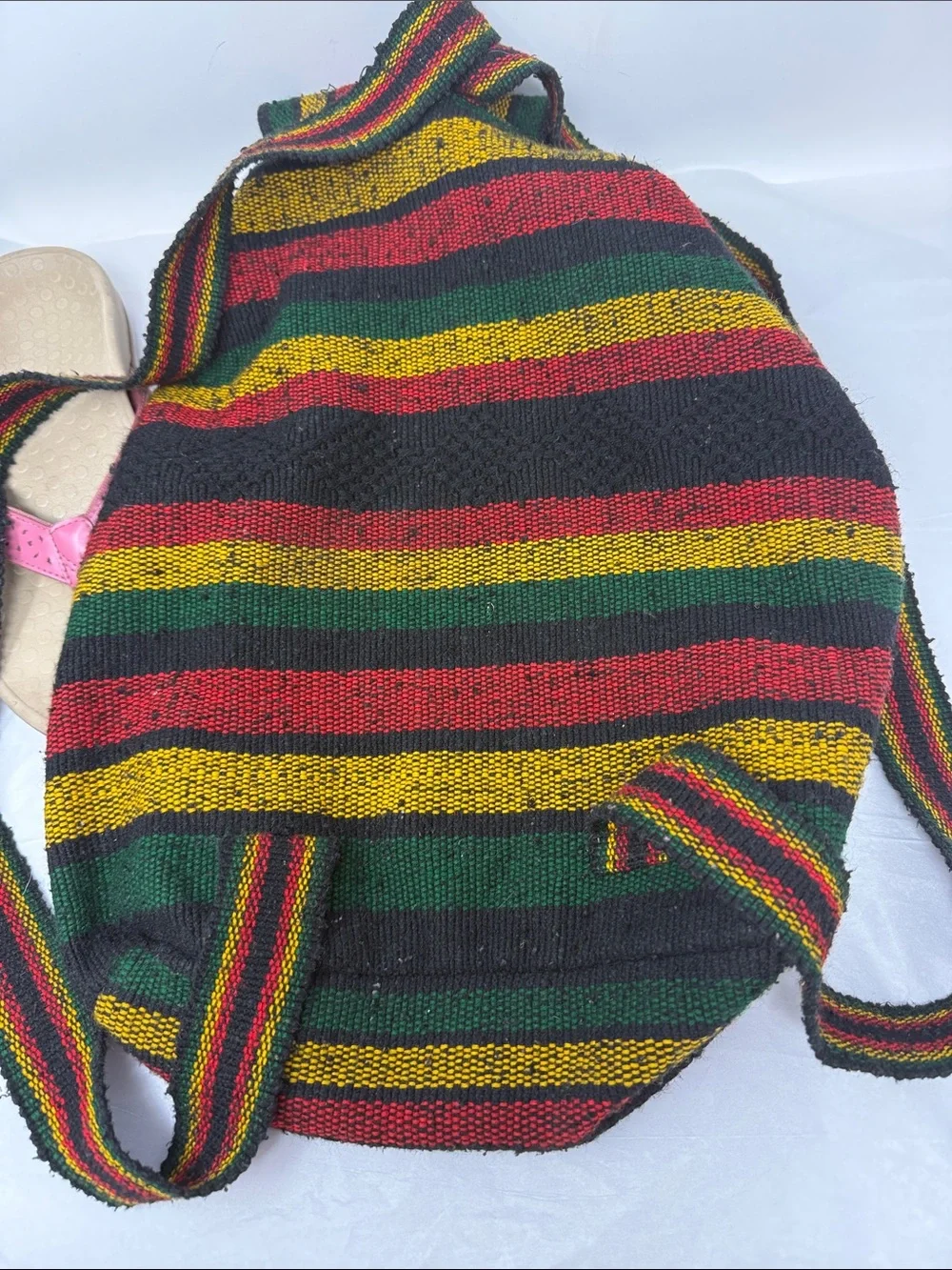 Artesanias Lillo Rasta Stripe Woven Drawstring Backpack Boho Festival Hippie Bag